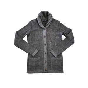 Vtg Ralph Lauren 100% Wool Concrete Grey Knit Cardigan Buttoned Shawl Sweater S